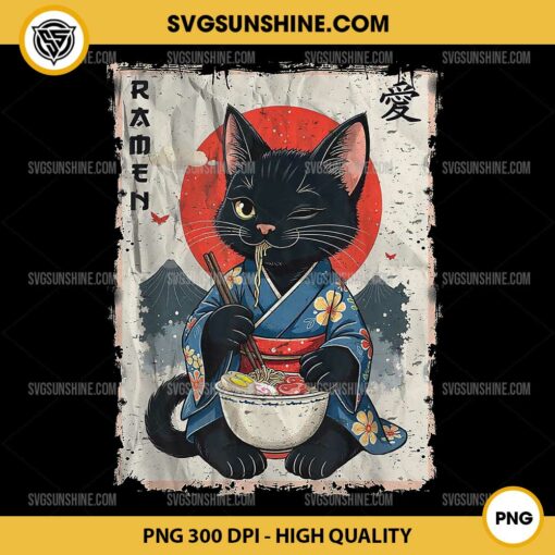 Japanese Funny Cat Ramen PNG, Black Cat Anime PNG