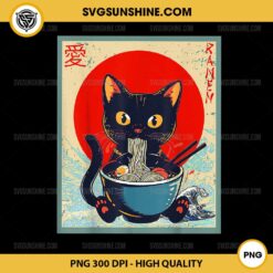 Kawaii Anime Cat Ramen PNG, Black Cat Ramen Noodle PNG