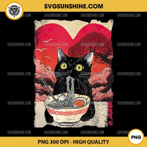 Kawaii Cat Eating Ramen Noodles PNG, Ramen is My Valentine PNG