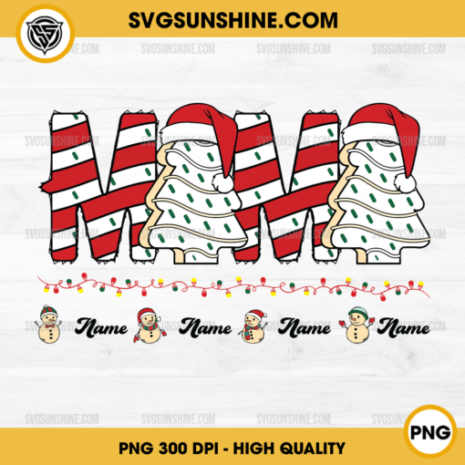 Mama Christmas Tree Cake PNG, Personalized Mama and Kids Snowman Christmas PNG, Custom Kids Name Christmas PNG
