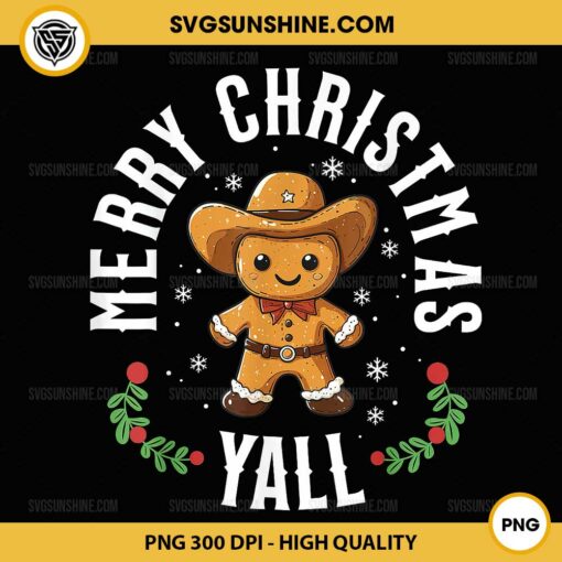 Merry Christmas Yall Gingerbread Cowboy PNG, Howdy Western Christmas PNG