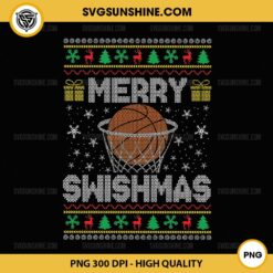 Merry Swishmas Ugly Christmas Sweater PNG, Basketball Christmas PNG