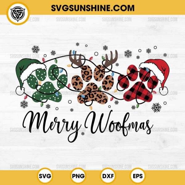 Merry Woofmas SVG, Dog Paw Christmas SVG, Christmas Dog SVG