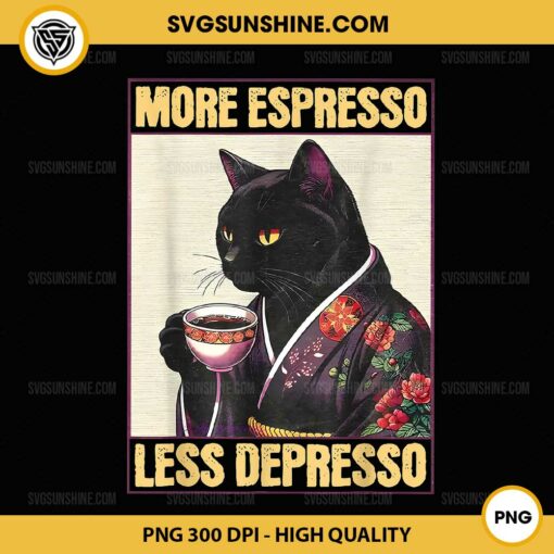 More Espresso Less Depresso PNG, Kimono Cat Japanese PNG