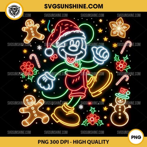 Neon Christmas Mickey Mouse PNG File