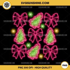 Neon Coquette Christmas PNG, Neon Christmas PNG, Christmas Tree Cake PNG, Christmas Bow PNG