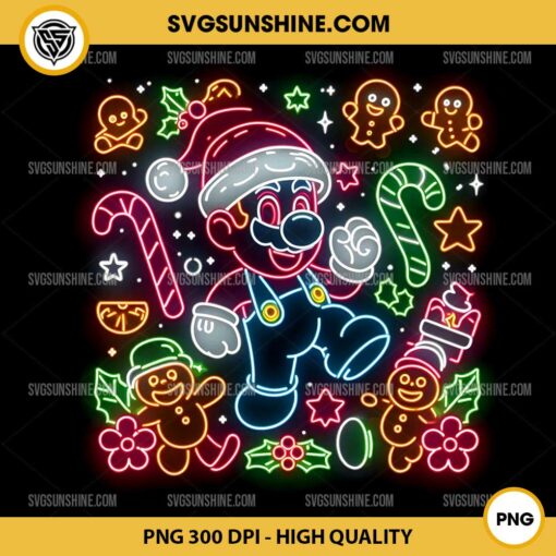 Neon Mario Christmas PNG, Christmas Super Mario Bros Neon PNG