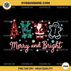 Neon Merry And Bright PNG, Neon Santa Claus Reindeer Gingerbread Christmas Tree PNG