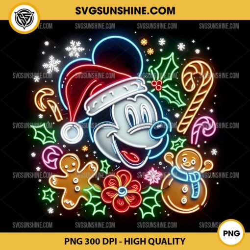 Neon Mickey Christmas PNG, Christmas Mickey Mouse Neon PNG File