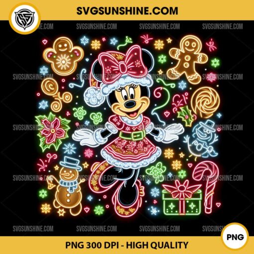 Neon Minnie Mouse Christmas PNG File