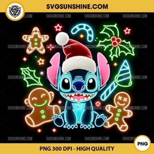 Neon Stitch Christmas PNG File, Stitch Christmas PNG