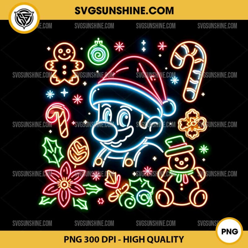 Neon Super Mario Bros Christmas Png Digital Download