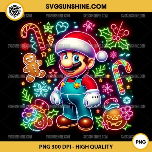 Neon Super Mario Christmas PNG, Christmas Super Mario Bros PNG