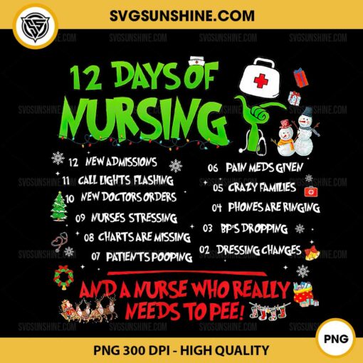 Nurse Merry Christmas PNG, 12 Days of Nursing Christmas PNG