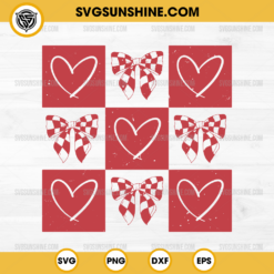 Retro Checkered Valentine's SVG, Coquette Bow Valentines SVG, Retro Valentine's Day SVG