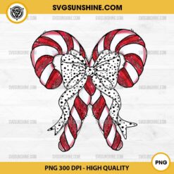 Retro Coquette Bow Candy Cane Christmas PNG