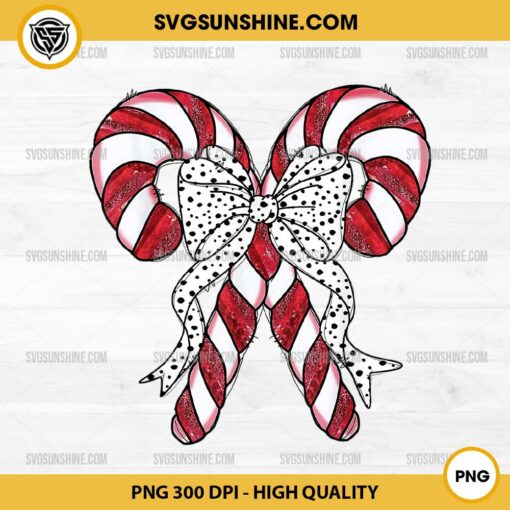 Retro Coquette Bow Candy Cane Christmas PNG