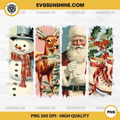 Retro Vintage Snowman Santa Claus And Reindeer PNG File