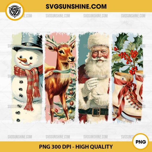 Retro Vintage Snowman Santa Claus And Reindeer PNG File