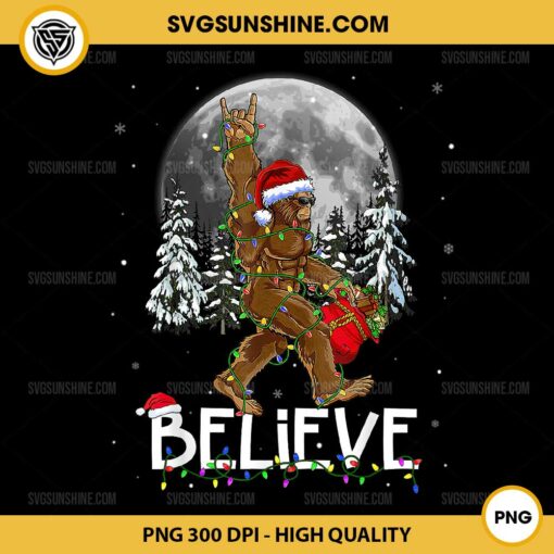 Santa Bigfoot Christmas Lights PNG, Funny Sasquatch Believe PNG, Bigfoot Christmas PNG