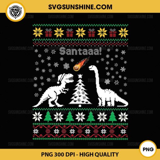 Santa Dinosaur Ugly Sweater Christmas Meteor Meteoroid T Rex PNG