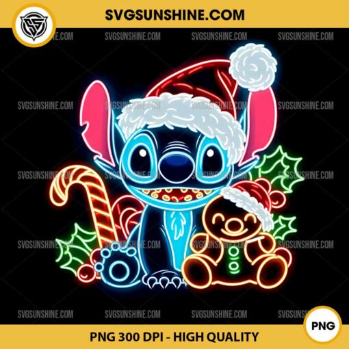 Stitch Christmas PNG, Neon Stitch Santa Hat Christmas PNG