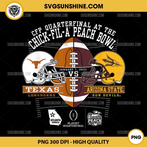 Texas Longhorns vs Arizona State Sun Devils PNG, Peach Bowl 2025 PNG, College Football Playoff PNG