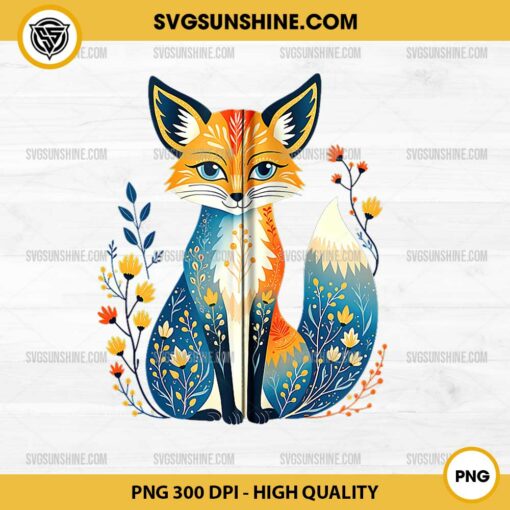 Whimsical Floral Fox PNG, Fox Colorful Nature PNG