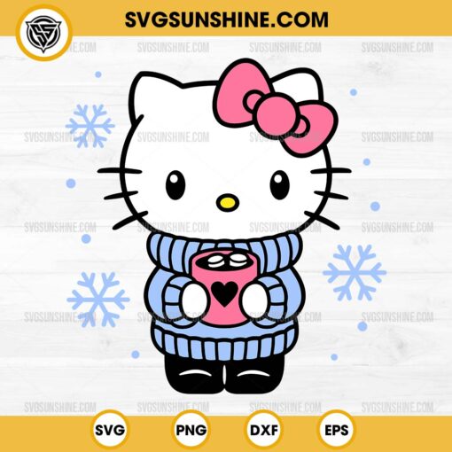 Winter Hello Kitty Hot Chocolate SVG, Christmas Hello Kitty Snowflake SVG