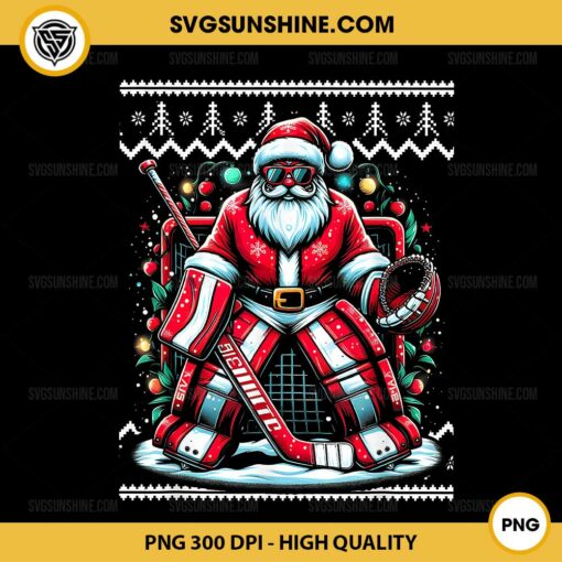 Xmas Santa Hockey Goalie Ugly Christmas Sweater PNG