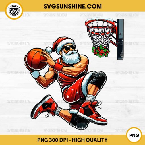 Santa Basketball Player Dunking Xmas PNG, Christmas Basketball PNG