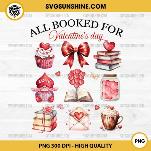 All Booked For Valentines Day PNG, Coquette With Cupcake Books And Gnome PNG