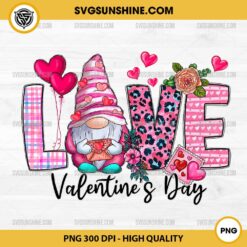 Love Valentines Day Gnome With Heart Balloons And Floral PNG