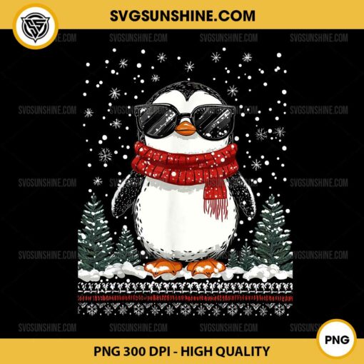 Funny Christmas Penguin With Sunglasses Ugly Christmas PNG