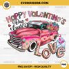 Happy Valentines Day Loads Of Love Truck With Floral In Pink PNG