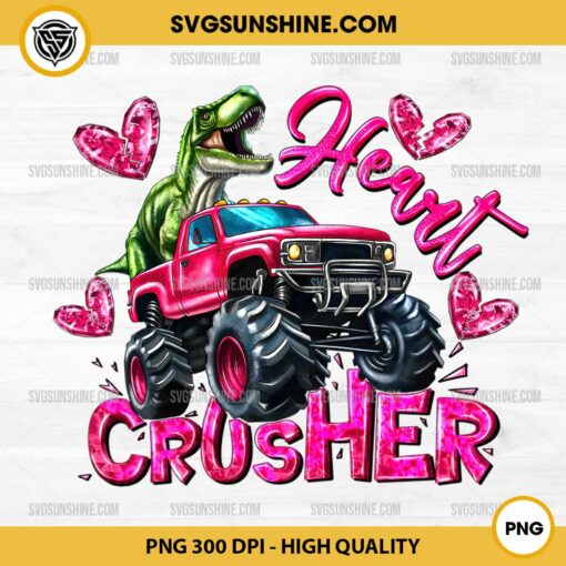 Heart Crusher Monster Truck With Dinosaur PNG, Happy Valentines Day PNG