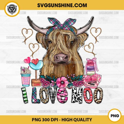 I Love Moo Valentine PNG, Highland Cow PNG