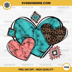 Trio Of Hearts In Turquoise PNG, Leopard Hearts PNG