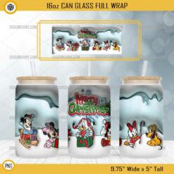 Merry Christmas Disney Friends 16oz Glass Can PNG