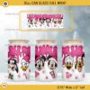 Pink Christmas Disney Characters 16oz Glass Can PNG