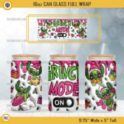 Stitch Grinch Mode 16oz Glass Can PNG, Stitch Christmas 16oz Glass Can PNG