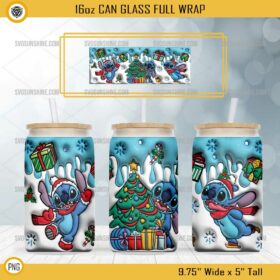 3D Inflated Christmas Stitch 16oz Glass Can PNG