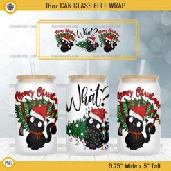 Black Cat Christmas Libbey 16oz Can Glass Full Wrap PNG, Meowy Christmas 16oz Glass Can PNG