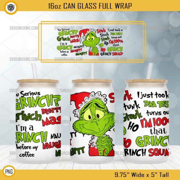 Grinch 16 oz Libbey Glass Can Tumbler PNG Design