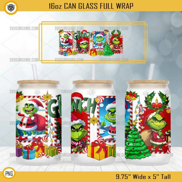 Grinch Can Glass Wrap 16oz PNG