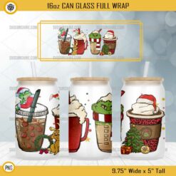 Grinch Coffee Cup Christmas 16oz Glass Can PNG