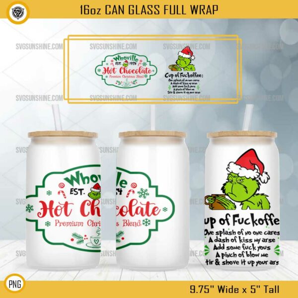 Grinch Cup Of Fuckoffee Libbey 16oz Can Glass Full Wrap PNG