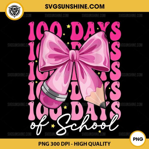 100 Days Of School Girls Coquette Bow PNG, 100th Day of School PNG