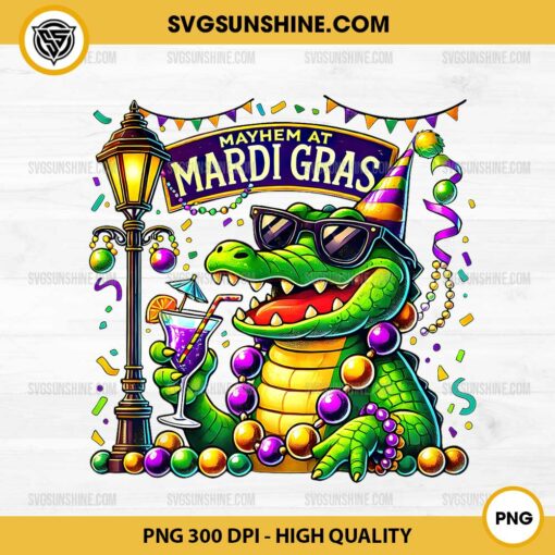 Alligator Mayhem Mardi Gras PNG, Mardi Gras Crocodile Alligator PNG