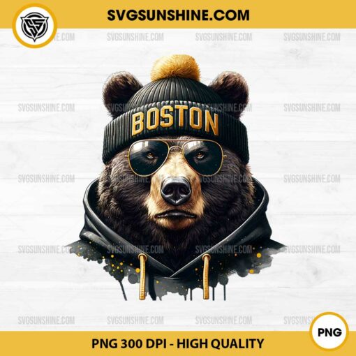 Boston Bruins Mascot PNG, Boston Bear Mascot with Sunglasses and Beanie PNG